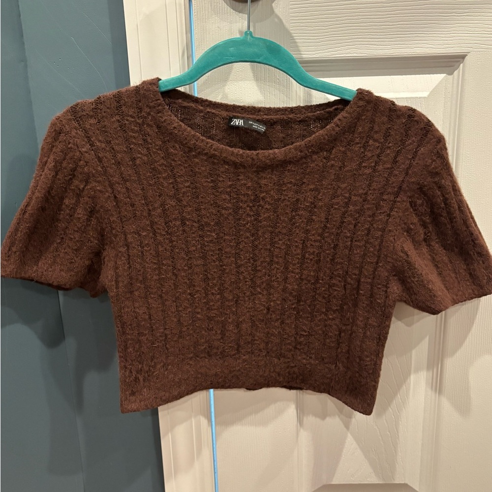 Zara Chocolate Soft Ribbed Crop Top